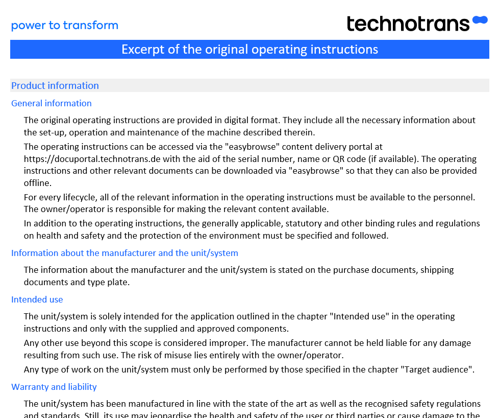 Excerpt from an original operating manual