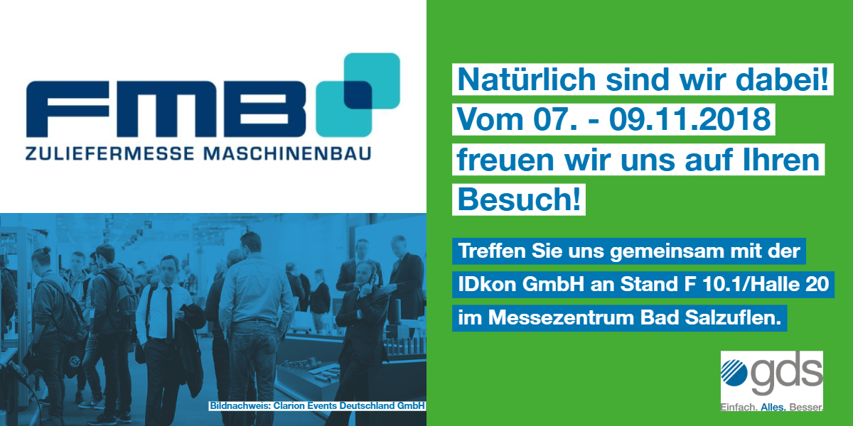 gds stellt vom 07.-09.11..2018 auf der FMB im Messezentrum Bad Salzuflen an Stand 10.1/Halle 20 die Lösungen der gds-Gruppe rund um den CE-Prozess vor.