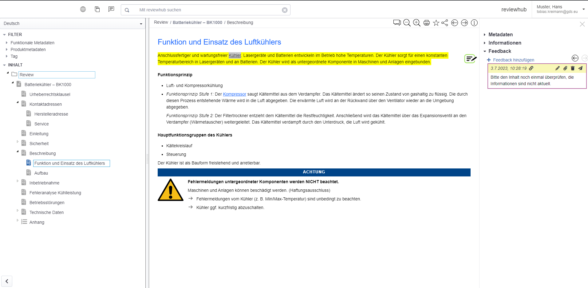 reviewhub, der Review-Client von XR/engineering