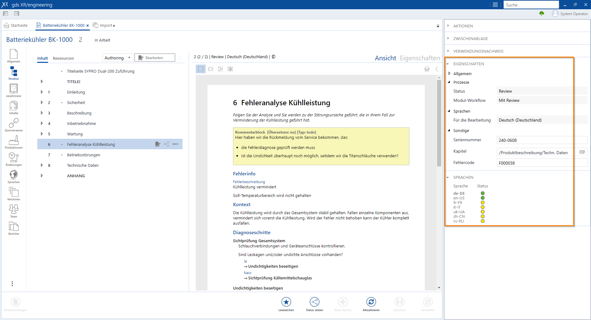 Screenshot XR: Editor with opened context bar