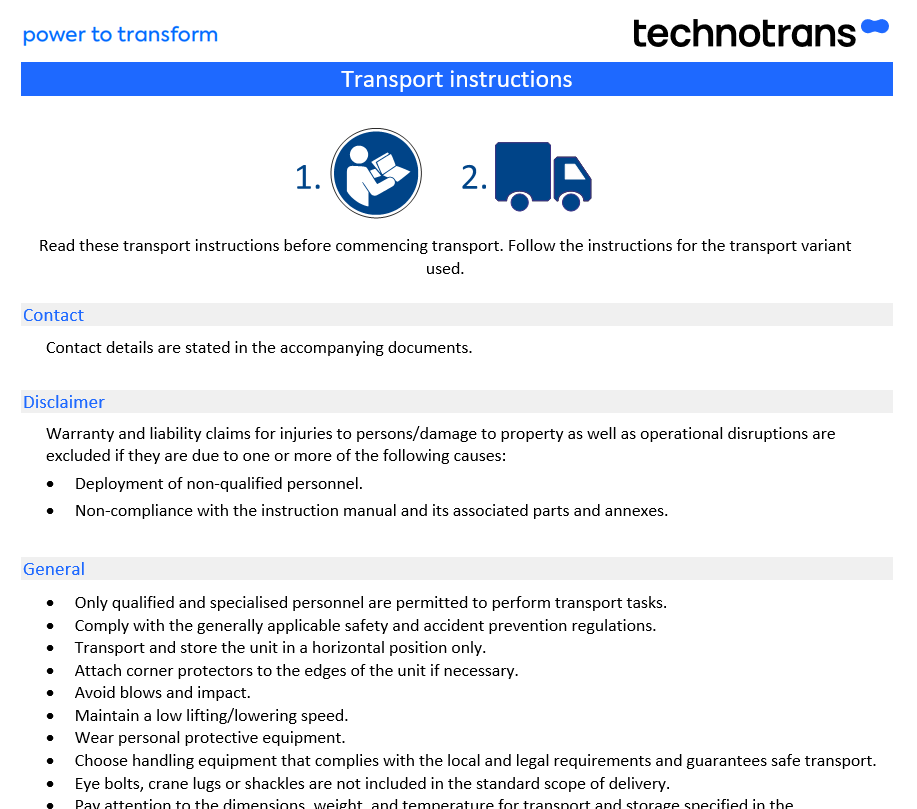 Transport instructions