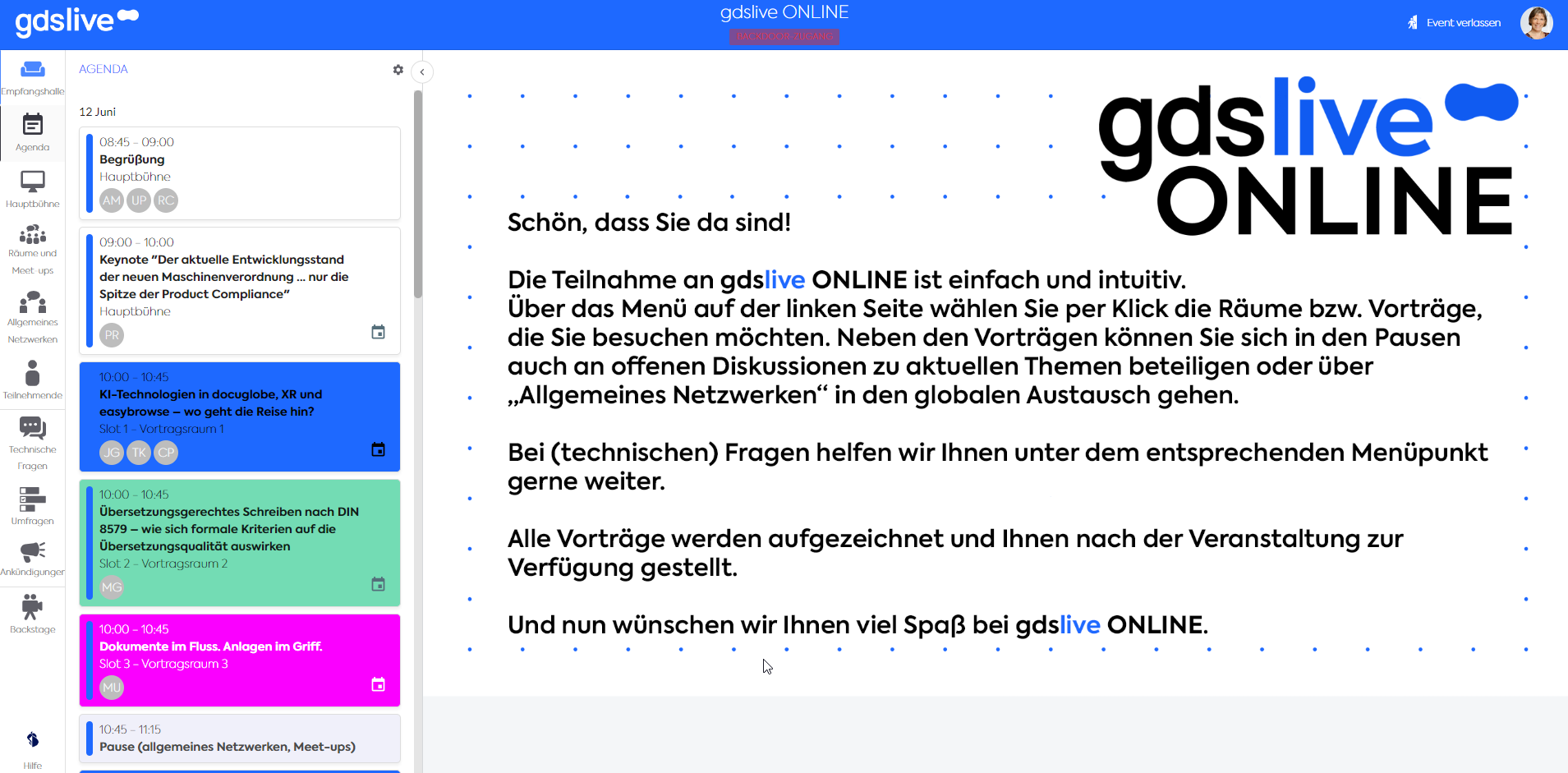 The Online platform and agenda