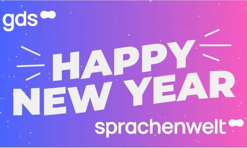 Blau-magenta-Farbverlauf mit dem Text Happy New Year